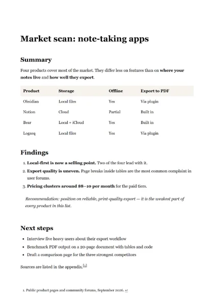 First page of the AI report template