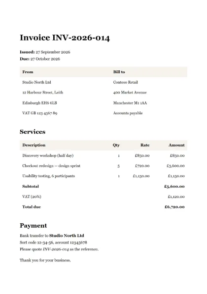 First page of the Invoice template