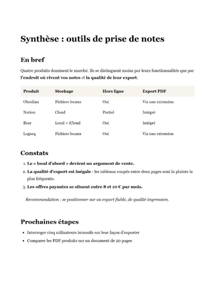 Première page du modèle Rapport IA