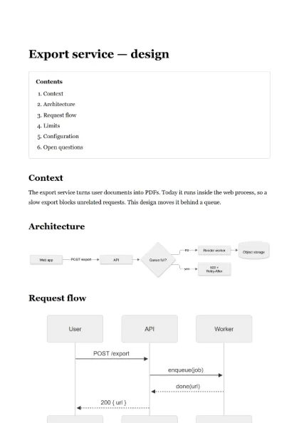 First page of the Technical spec template